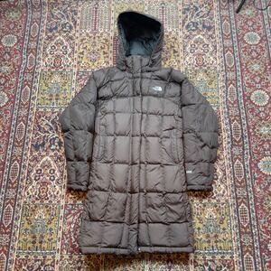 The North Face Metropolis 600 Fill Down Long Puffer Parka Jacket Brown Womens M